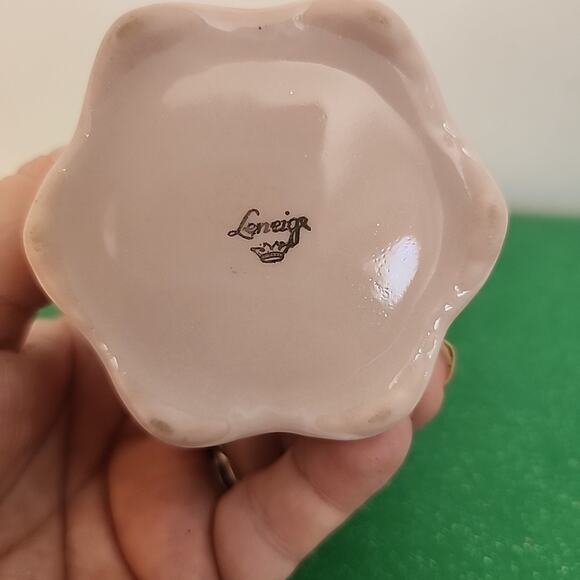 Vtg Leneige Creamer Burbank CA 1934-1955 Pink Porcelain Lavender Vioets Gold - Picture 6 of 8